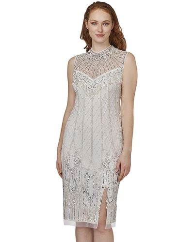 Adrianna Papell Beaded Mock Neck Cocktail - White