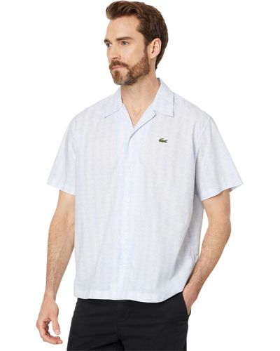 Lacoste Short Sleeve Relaxed Fit Monogram Woven Shirt - Blue