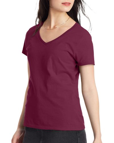 Hanes Womens Short Sleeve V-neck T-shirt T Shirt - Purple