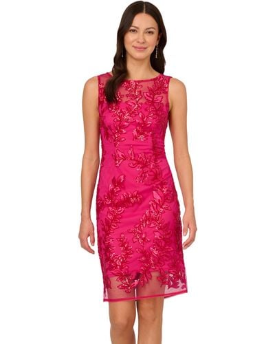 Adrianna Papell Sequin Leaf Sheath Dress - Pink