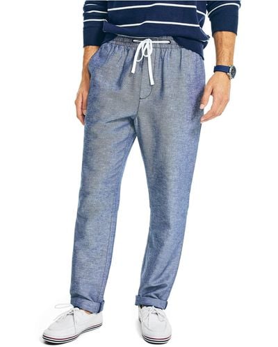 Nautica Pantalon en lin avec cordon de serrage pour homme Coupe classique - Bleu