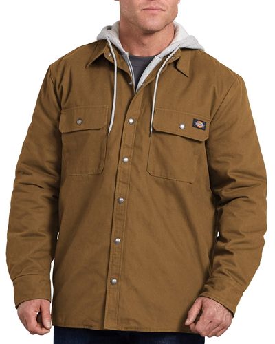 Dickies Relaxed Fit Hooded Quilted Shirt Jacket - Brown