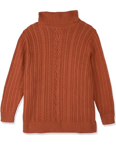 Amazon Essentials Fisherman Cable Roll-neck Sweater - Orange