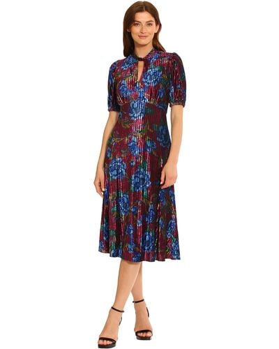 Maggy London Keyhole Neck Velvet A-line Dress Occasion Party Event Guest Of Wedding - Blue