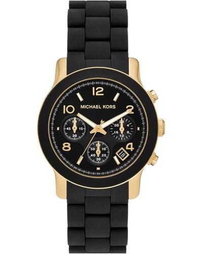 Michael Kors Runway Chronograph Gold-tone Stainless Steel And Black Silicone Watch