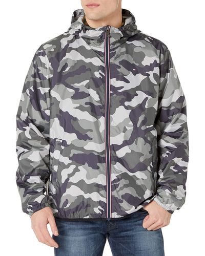 Tommy Hilfiger Lightweight Active Water Resistant Hooded Rain Jacket - Multicolor