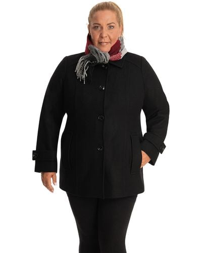 London Fog Single-breasted Plus Size Wool Blend Coat With Scarf - Black