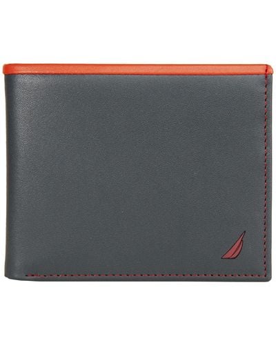 Nautica Pop Color Bifold Leather Wallet With 6 Slots - Gray
