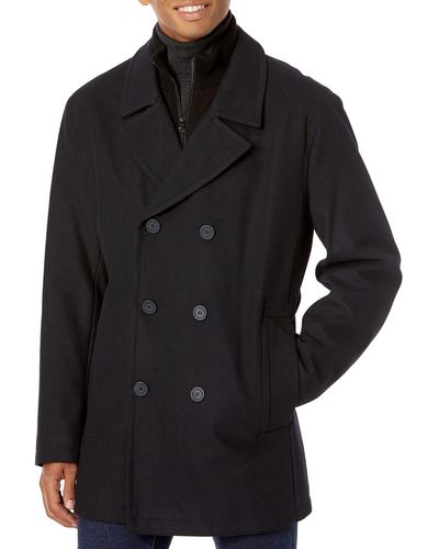 Andrew Marc Burnett Melton Wool Pea Coat Jacket - Black