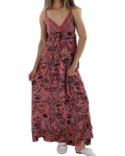 La Fiorentina Flowy Elegant Versatile Maxi Dress - Red