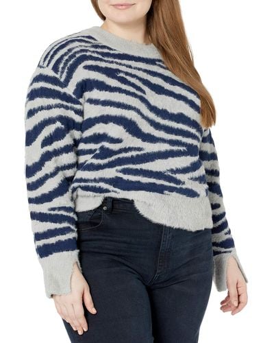 Kendall + Kylie Kendall + Kylie Plus Size Crew Neck Cropped Jacquard Sweater - Blue