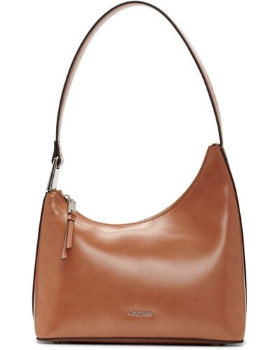 Calvin Klein Holly Top Zip Shoulder Bag - Brown
