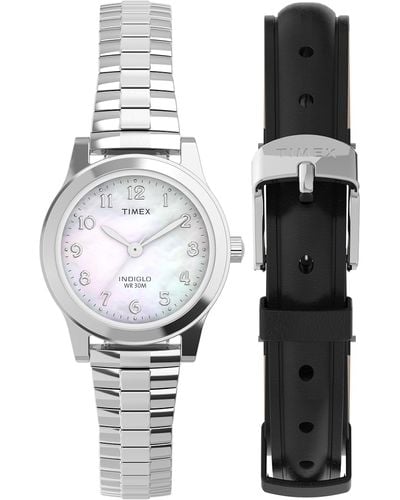 Timex Silver-tone Expansion Band Mother Of Pearl Dial Silver-tone - Black