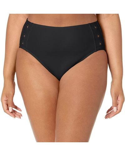 DKNY Womens High Waisted Full Coverage Bathing Suit Bikini Bottoms - Black