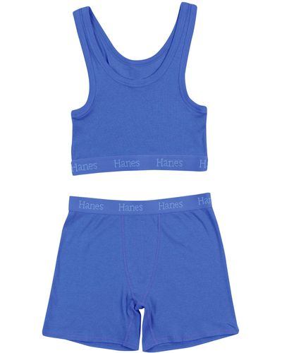 Hanes Originals Supersoft Crop Top & Boxer Shorts - Blue
