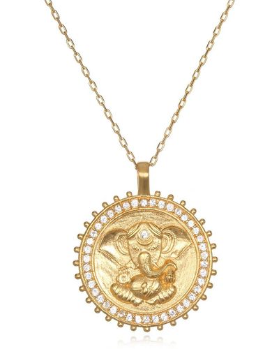 Satya Jewelry White Topaz Gold Ganesha Pendant Necklace 30-inch - Metallic