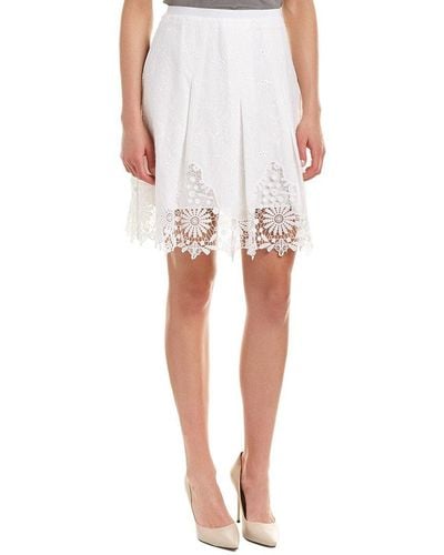 Tahari Salina Floral Embroidered Cotton Midi Skirt - White