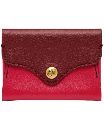 Fossil Heritage Leather Wallet Card Case - Red