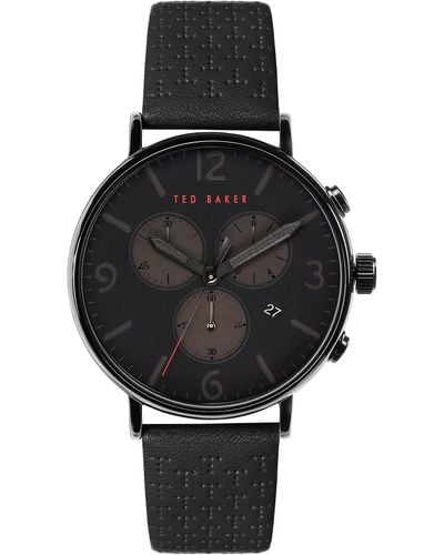 Ted Baker Barnett Backlight Black Leather Strap Watch