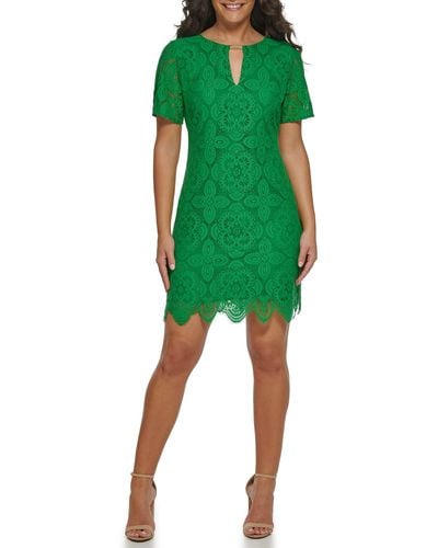 Kensie Lace Shirt Dress - Green