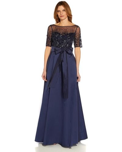 Adrianna Papell Beaded Mesh And Taffeta Gown - Blue