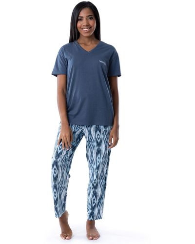 Wrangler V-neck Short Sleeve Graphic Tee And Printed Pants Pajama Sleep Set - Blue