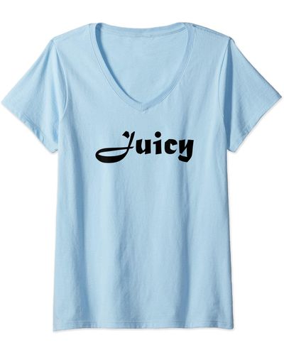 Juicy Couture S Juicy Curvy Thic Thick Thicc Plump Bbw Brat Bratty V-neck T-shirt - Blue