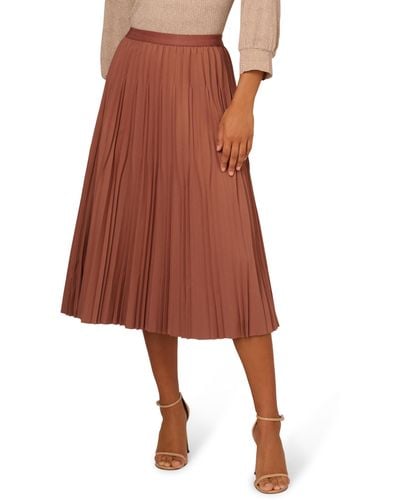 Adrianna Papell Solid Variegated Pleated Twill Skirt - Brown