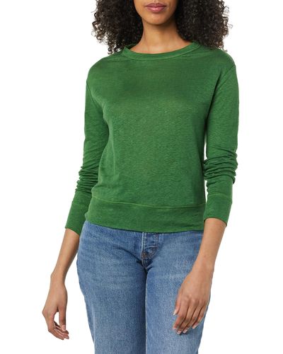 Vince S Linen L/s Pullover,emerald,medium - Green