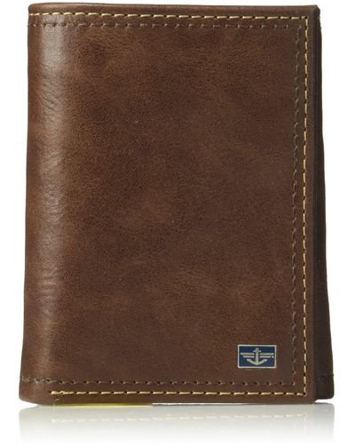 Dockers 100% Coated Leather Extra Capacity Trifold Wallet,compact,rfid Blocking,slim - Brown