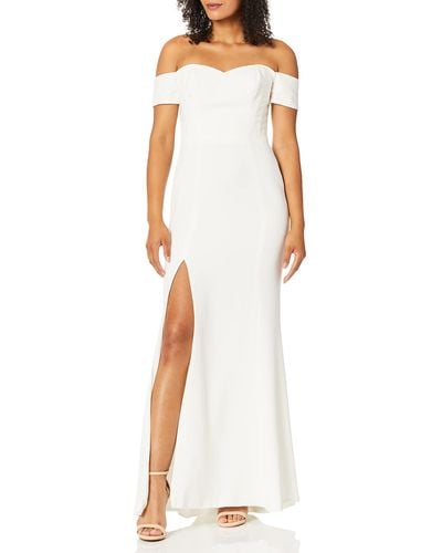 Dress the Population Womens Logan Off Shoulder Sweetheart Bodycon Long Gown W Slit Dress - White