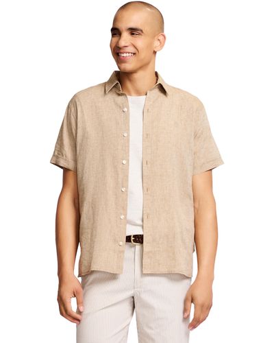 Izod Linen Button Down Short Sleeve Shirt - Natural