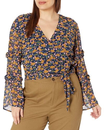 Kendall + Kylie Kendall + Kylie Plus Size Ruffle Bell Sleeve Blouse With Waist Tie - Multicolor