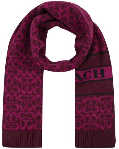 COACH Signature C Logo Knit Scarf - Purple