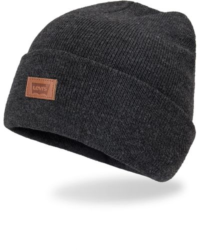Levi's Classic Warm Winter Knit Beanie Cap Fleece Lined For And Hat - Gray