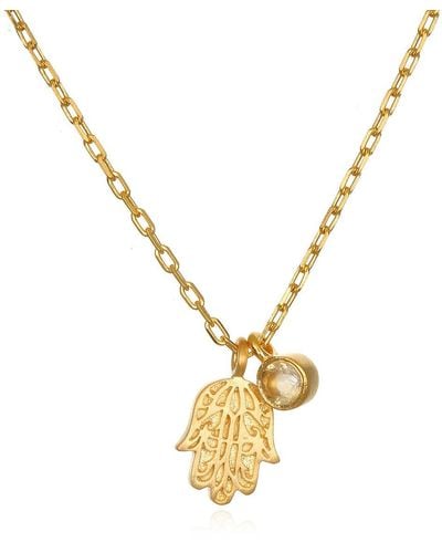 Satya Jewelry Citrine Gold Hamsa Pendant Necklace 18-inch - Yellow