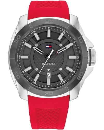 Tommy Hilfiger 3h Quartz Watch - Durable Silicone Wristwatch For - Water Resistant Up To 5 Atm/50 Meters - Premium Fashion Timepiece - Bold - Red