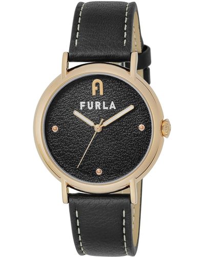 Furla Black Leather Strap Watch