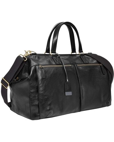 Fossil Defender Leather Travel Duffle Luggage Bag - Black