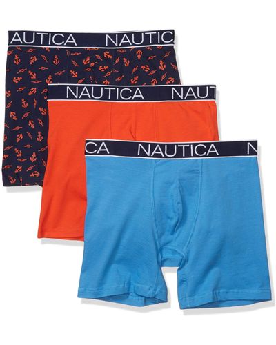 Nautica Mens 3-pack Classic Underwear Cotton Stretch Boxer Briefs - Blue