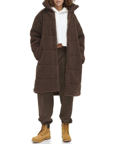Levi's Long Length Patchwork Quilted Teddy Coat - Brown