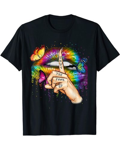 Perry Ellis Hippie Tie Dye Trippy Colors Funny S Groovy Lip T-shirt - Black
