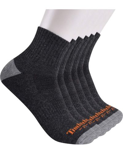 Timberland Mens Performance Quarter Length 1/2 Cushion 6-pack Casual Socks - Black