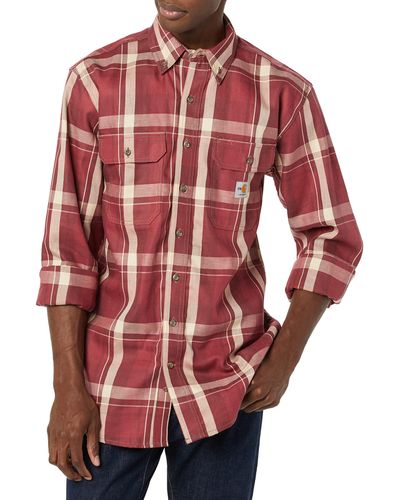 Carhartt Flame-resistant Force Rugged Flex Original Fit Twill Long-sleeve Plaid Shirt - Red