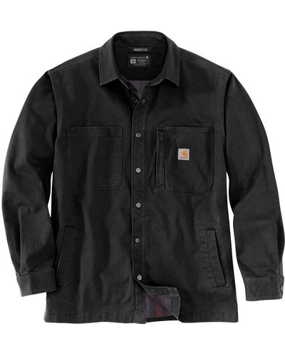 Carhartt Big Rugged Flex Relaxed Fit Canvas Fleece-lined Snap-front Shirt Jac - Black
