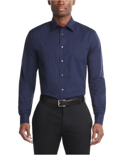 Calvin Klein Dress Shirts Non Iron Stretch Regular Fit Check - Blue