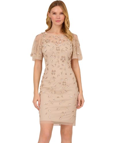 Adrianna Papell S Beaded Cocktail Special Occasion Dress - Natural