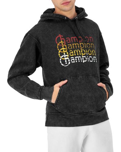 Champion , Mineral Dye Graphic, Fleece Hoodie Sweatshirt, Black Retro Repeat