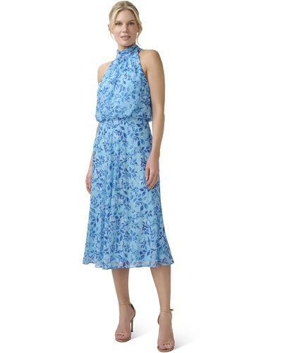Adrianna Papell Chiffon Printed Bias Dress - Blue