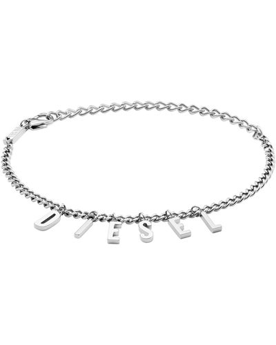 DIESEL Logo Silver Stainless Steel Chain Bracelet And Anklet - Metallic